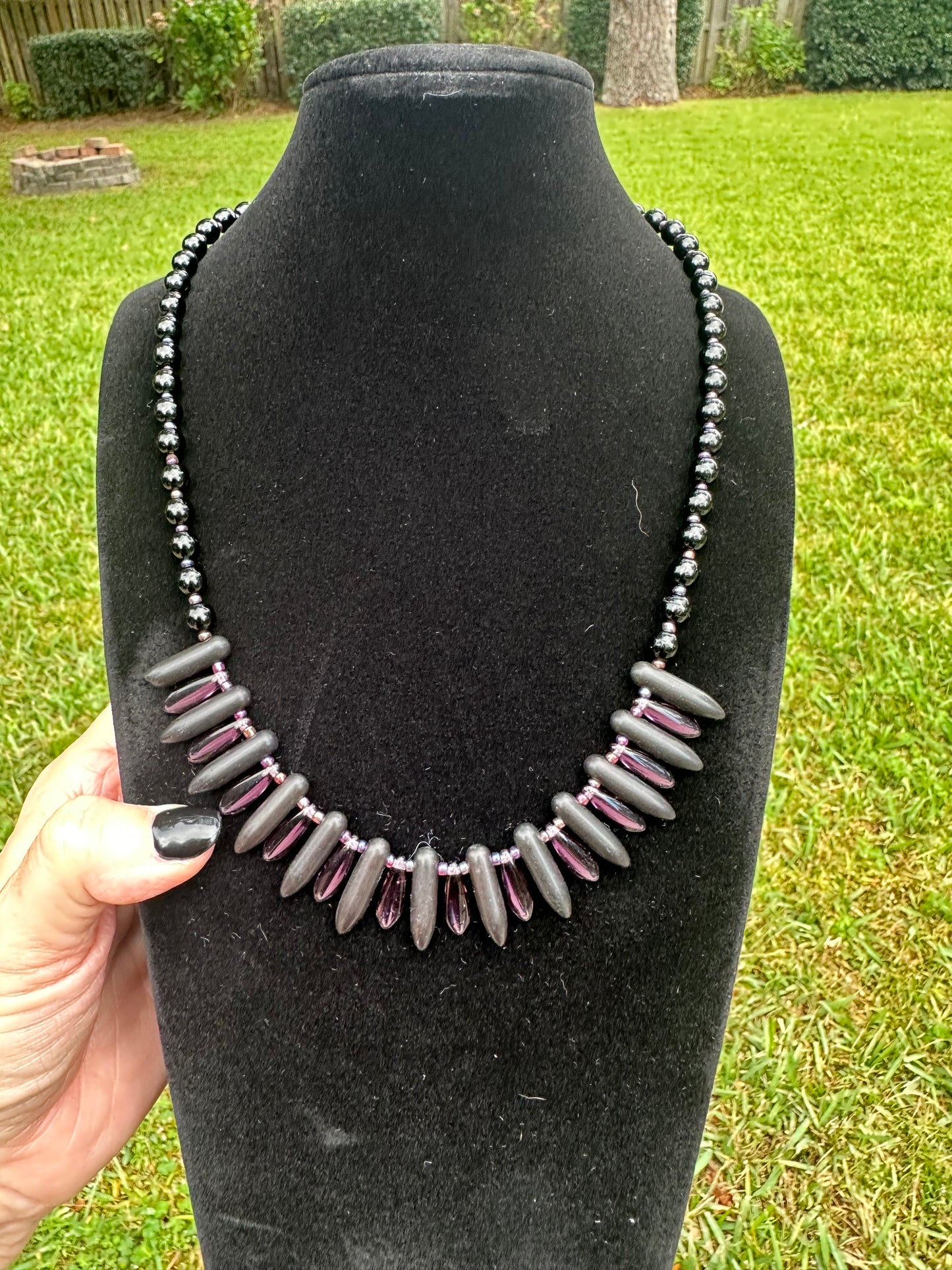 Amethyst Twilight Beaded Dagger Necklace