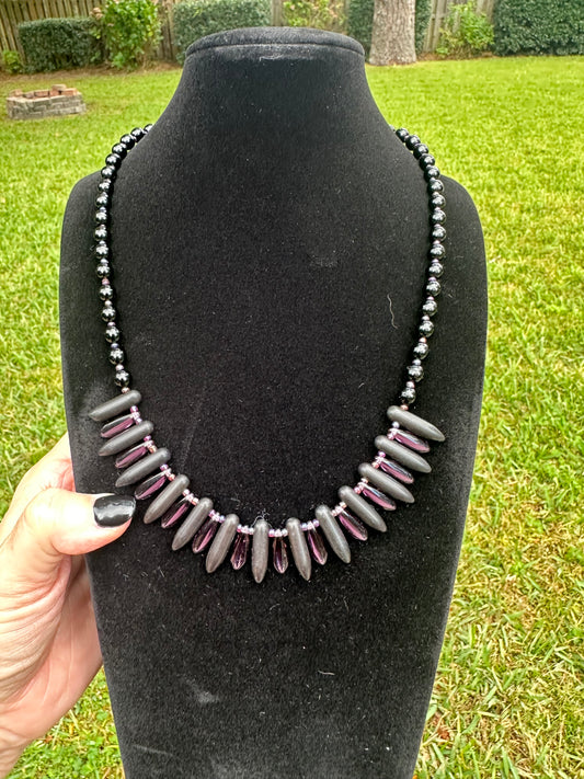 Amethyst Twilight Beaded Dagger Necklace