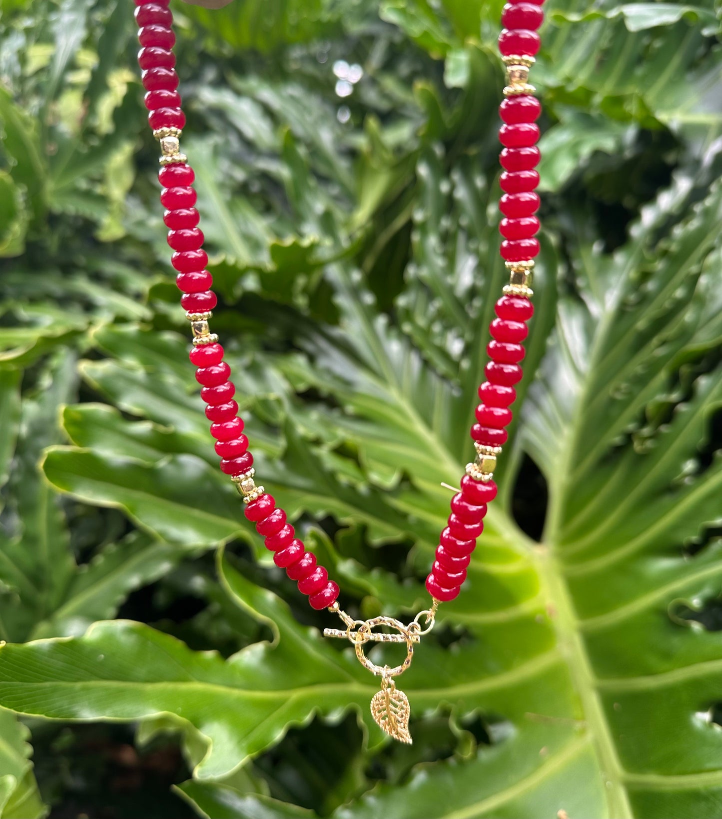 Crimson Leaf Beaded Necklace