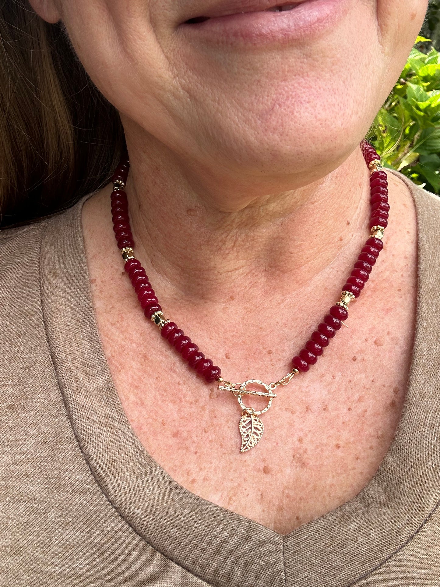 Crimson Leaf Beaded Necklace