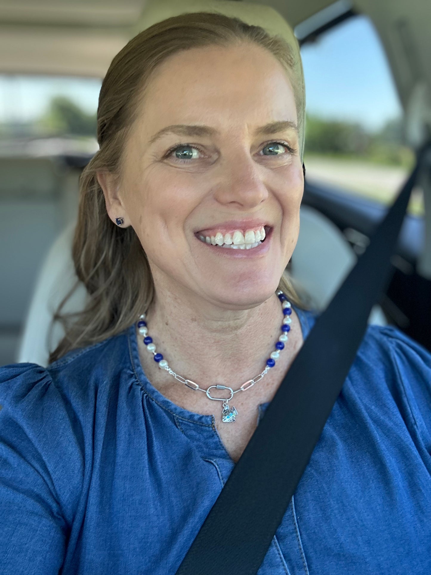 Ocean Waves Beaded Necklace with Fish Charm