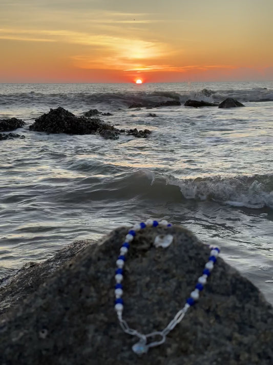 Ocean Waves Beaded Necklace with Fish Charm